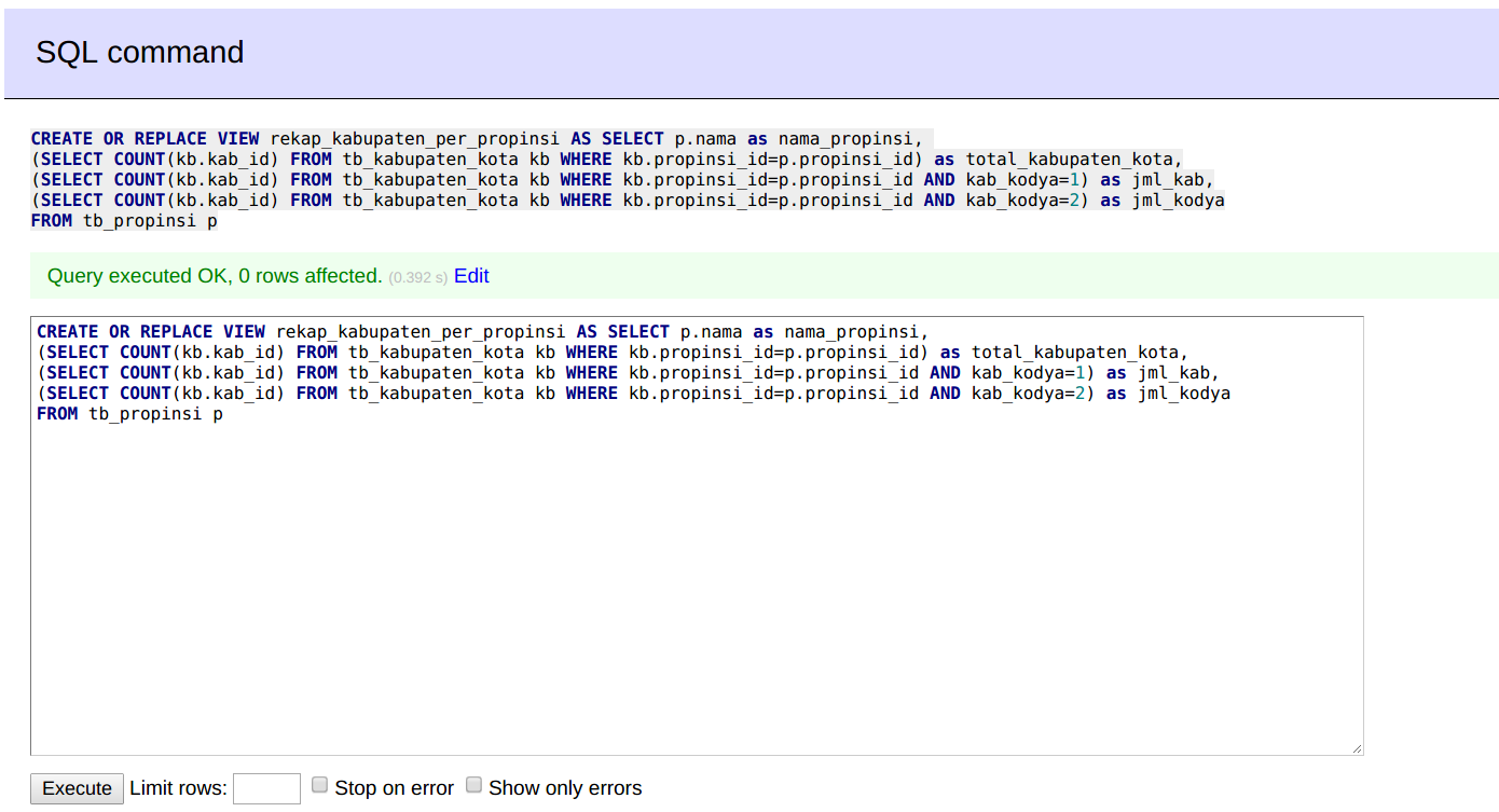 Belajar Membuat Tabel View di MySql